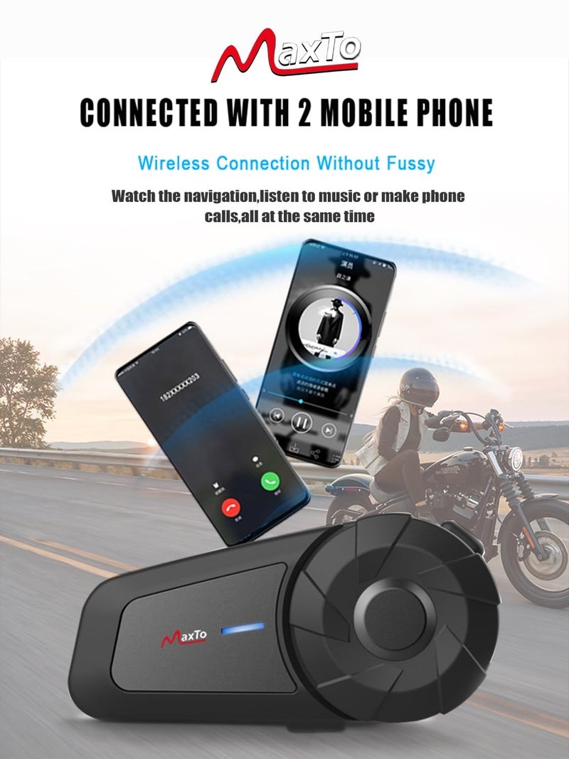MAXTO Motorcycle Bluetooth Headset, MX1 2-Riders 800M universal Intercom Communication Systems, HiFi Stereo Sound/IPX6 Waterproof/Call Music Control, Motorcycle Helmet Speaker-Intercom-Headset(1 pack) - Image 4