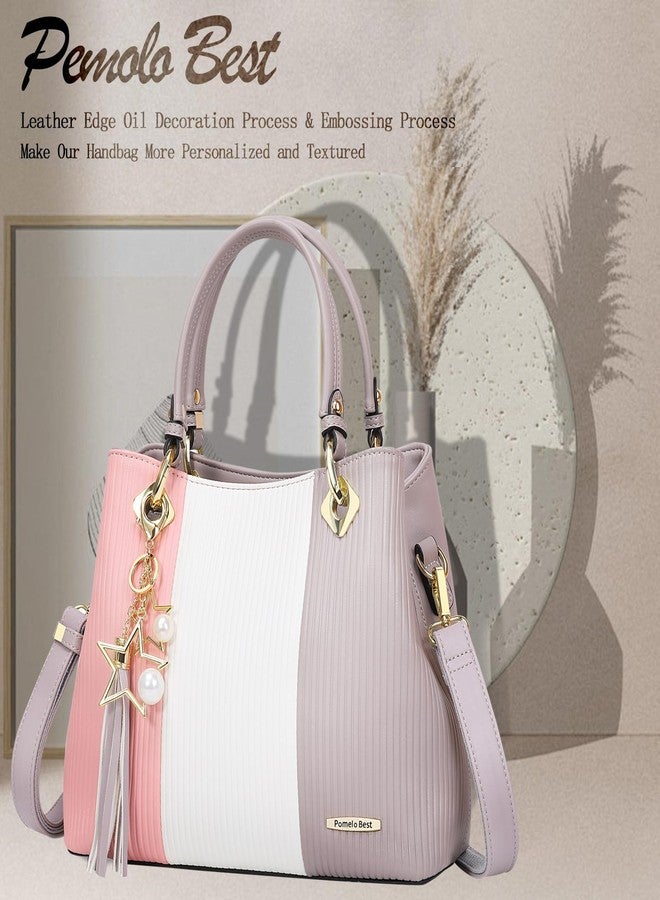 Pomelo Best Purses and Handbags for Women with Multiple Pockets, Leather Top Handle Satchel Fashion Tote Shoulder Bags for Ladies, Spring Pretty Color Combination - Image 2