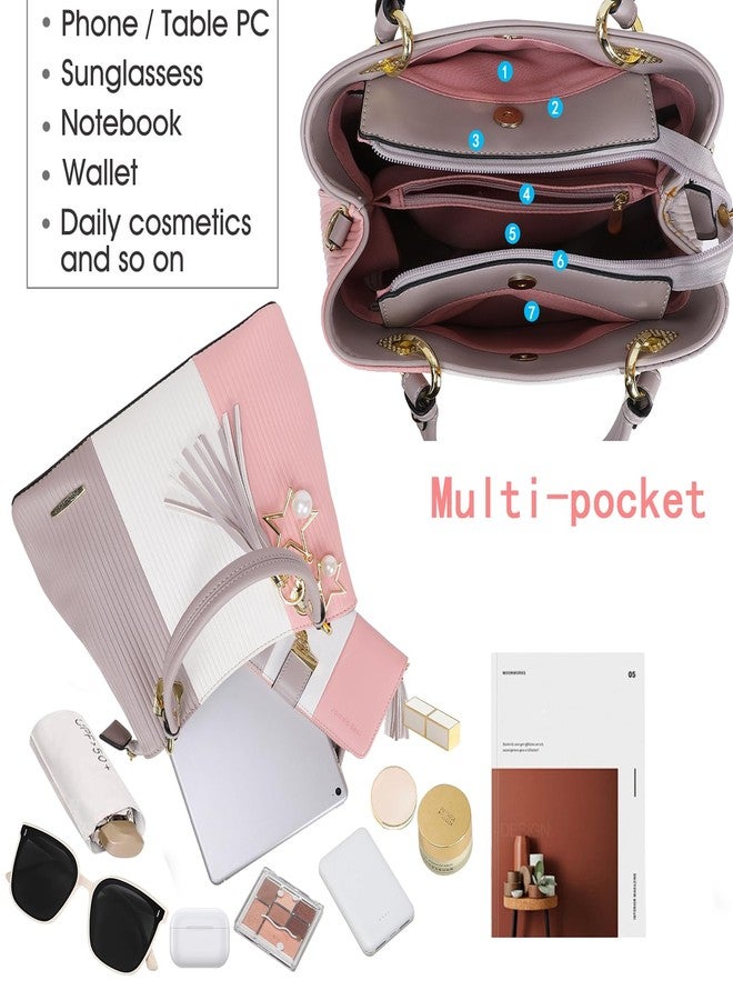 Pomelo Best Purses and Handbags for Women with Multiple Pockets, Leather Top Handle Satchel Fashion Tote Shoulder Bags for Ladies, Spring Pretty Color Combination - Image 3