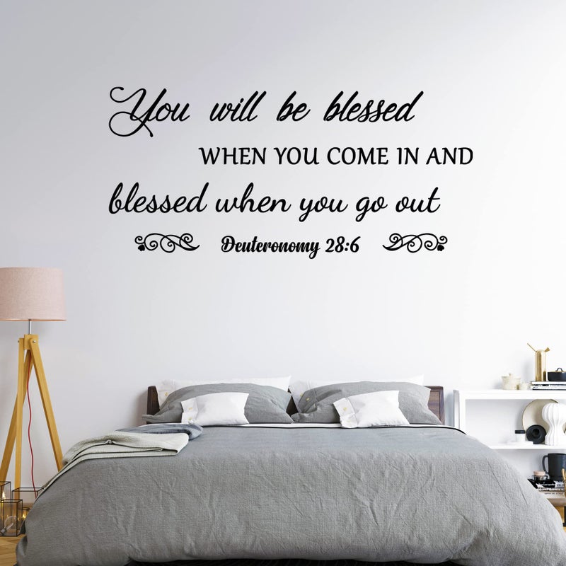 Cuayaes You Will be Blessed When You Come in and Blessed When You go Out - Deuteronomy 28:6 Quote Wall Decal, Living Room Prayer Sticker Quote Bible Religious Scripture Wall Art Sticker - Image 1