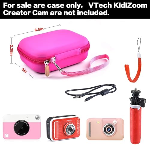 PAIYULE Kids Camera Case for VTech KidiZoom Creator Cam HD Video Camera for Makolle Selfie Camera for KODAK Printomatic Instant Print Cameras, Carrying Storage Bag Holds Tripod Accessories(Box Only)-Pink - Image 2