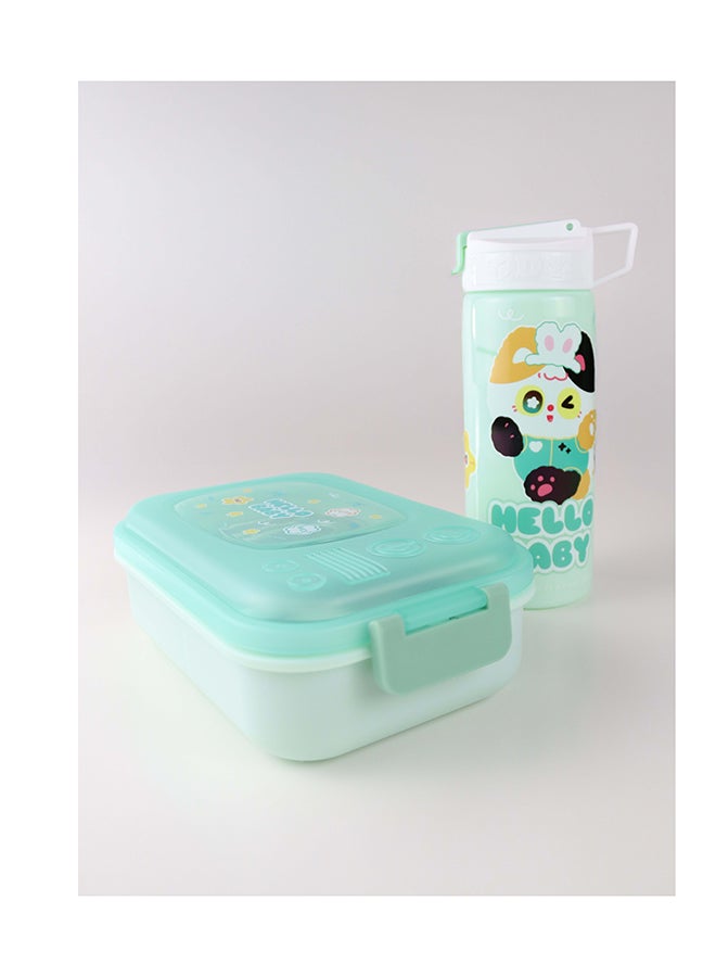 توشيونيكس علبة غداء من الستانلس ستيل – سعة 1.02 لتر – بحجرتين، ملعقة، شوكة، زجاجة مع مصاصة، آمنة للميكروويف، مانعة للتسرب، خالية من BPA – تصميم كرتوني للأطفال – مثالية للمدرسة، الحضانة، والهدايا – 17 × 12 × 5 سم - Image 1