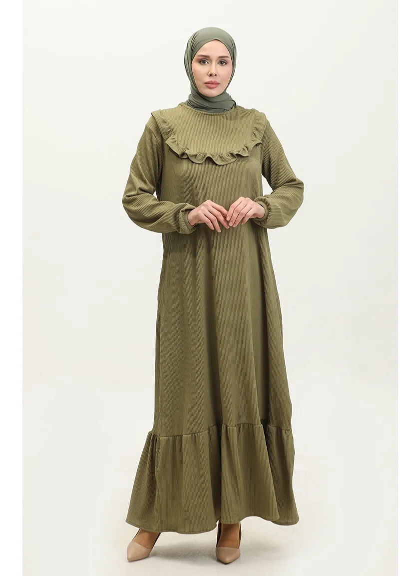 Sefa Merve Ruffle Detailed Corduroy Dress 0315-02 Light Khaki