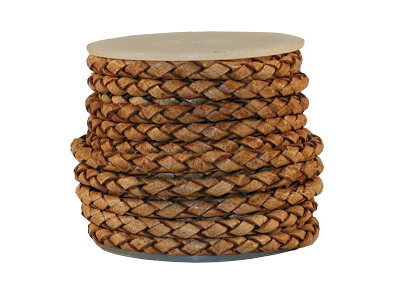 Cords Craft 3mm Braided Leather Cord for Jewelry Making Round Bolo Braided Leather Cord Wrap Bracelets Necklaces DIY Craft Hobby Projects Tan Vintage Roll of 5 Meters 546 Yards