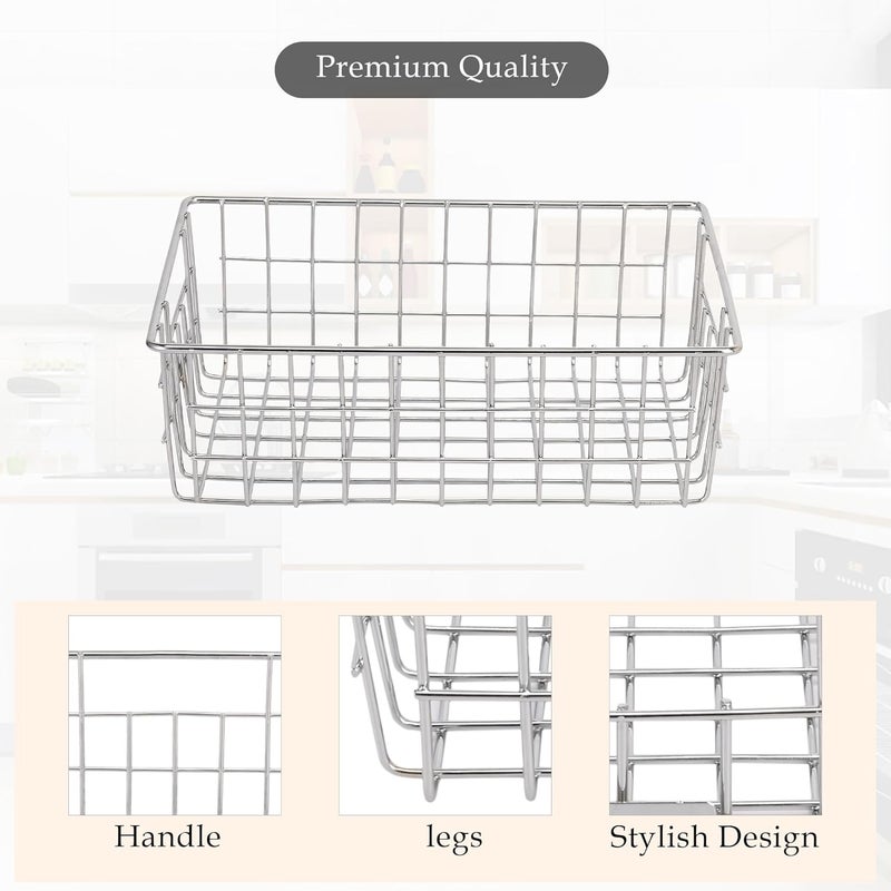 Kuber Industries Small Stainless Steel Basket for Storage - Pooja Items & Kitchen Storage Tokri for Onion Organizing - With Handles - Silver - Image 5