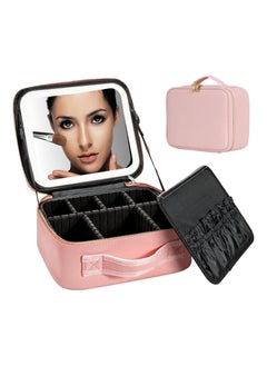 HOPHOP Makeup Bag with Lighted Mirror- Travel Makeup Train Case with Adjustable Divider, Upgraded Cosmetic Train Case with 3 Colors Adjustable  - Image 1