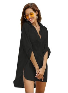 Ekouaer Ekouaer Swimsuit Cover Up Henley Shirts Beachwear for Women Black  - Image 2