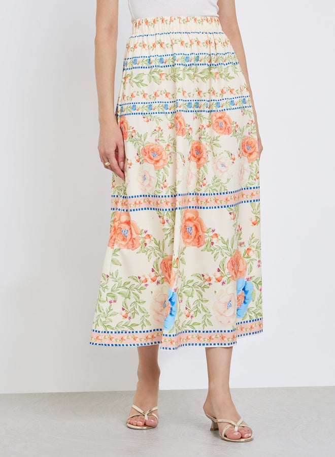 Take Two Floral Print Elastic Waist A-Line Midi Skirt - Image 3
