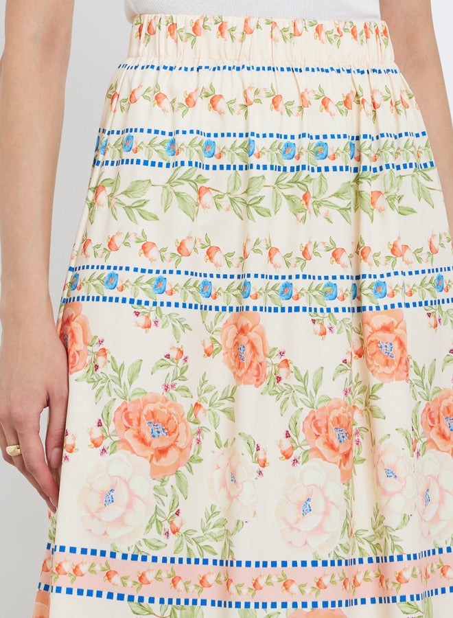 Take Two Floral Print Elastic Waist A-Line Midi Skirt - Image 4