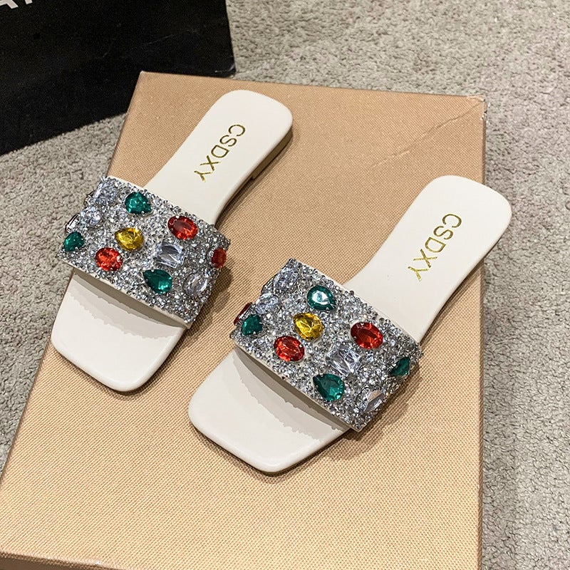 Oversized Colorful Gemstone Flat Slippers 2025 Summer Fashion Beach Slippers Women'S Slipper - Image 1