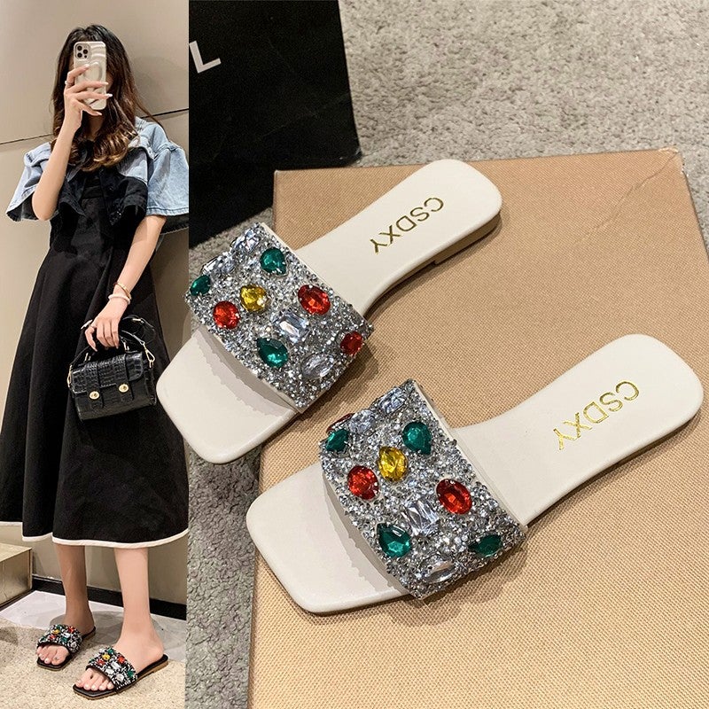 Oversized Colorful Gemstone Flat Slippers 2025 Summer Fashion Beach Slippers Women'S Slipper - Image 3