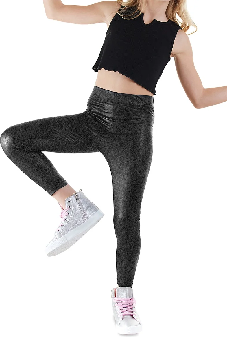 Denokids Black Girl Disco Shiny Leggings