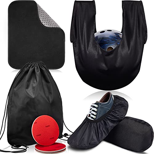 Charniol 8 Pcs Bowling Shoe Protector Covers Seesaw Microfiber Ball Polisher Towel Sanding Pads with Storage Bag Bowling Accessory Kit for Sport Equipment - Image 1