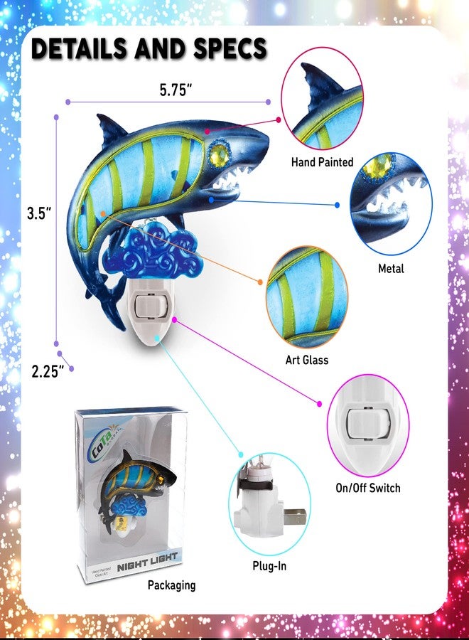 Puzzled Glass Art Night Light, Plug in Decorative Socket Lamp, Manual On & Off Portable Light for Stairway, Bedroom, Bathroom, Nursery, Home Accessory & Kitchen Decor - Shark - Image 2