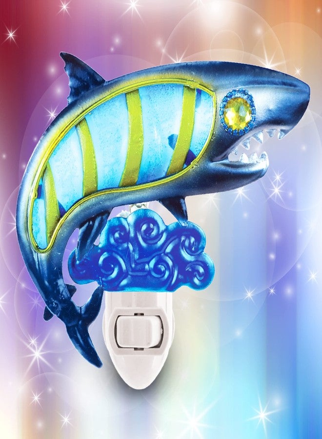 Puzzled Glass Art Night Light, Plug in Decorative Socket Lamp, Manual On & Off Portable Light for Stairway, Bedroom, Bathroom, Nursery, Home Accessory & Kitchen Decor - Shark - Image 5