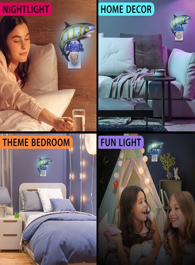 Puzzled Glass Art Night Light, Plug in Decorative Socket Lamp, Manual On & Off Portable Light for Stairway, Bedroom, Bathroom, Nursery, Home Accessory & Kitchen Decor - Shark - Image 3