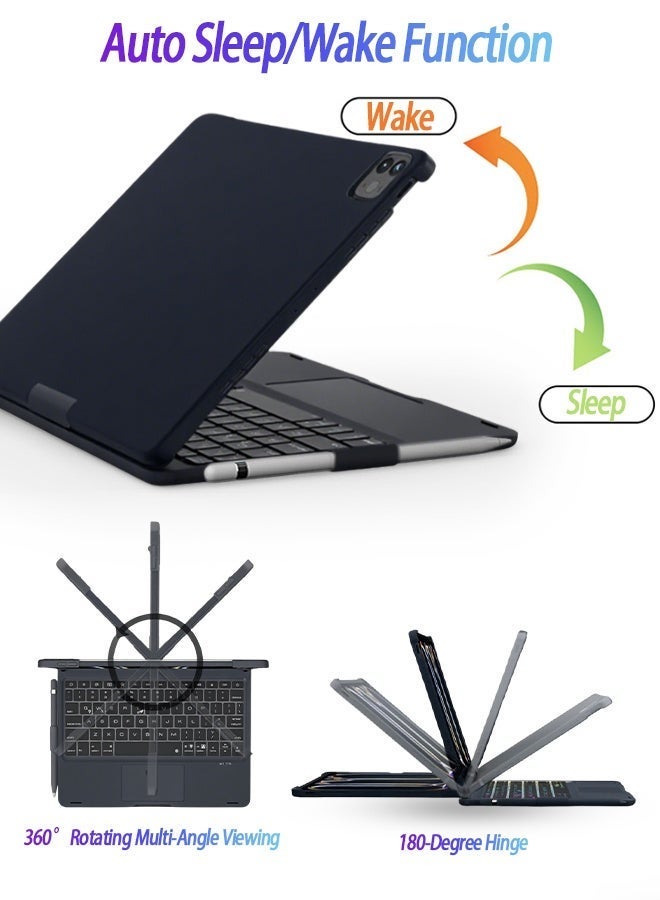 Yaqeen Magic Keyboard Case For iPad Air 11 Inch (M2) & iPad Pro 11 Inch (1st/2nd/3rd/4th Generation) , iPad Keyboard With 360 Rotatable, Keyboard For Ipad Cover With Pen Slot Smart Wake - Black - Image 4