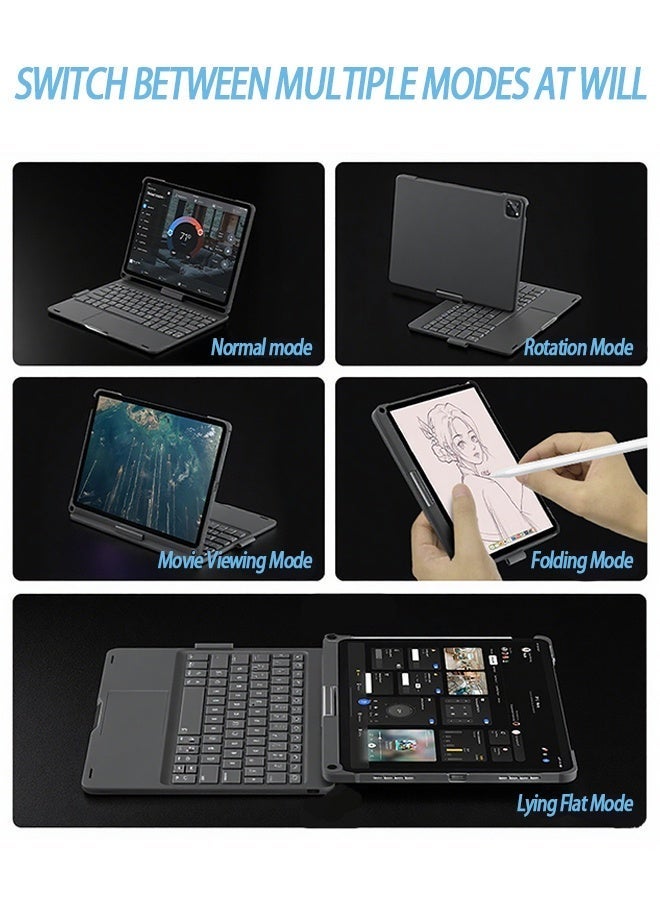 Yaqeen Magic Keyboard Case For iPad Air 11 Inch (M2) & iPad Pro 11 Inch (1st/2nd/3rd/4th Generation) , iPad Keyboard With 360 Rotatable, Keyboard For Ipad Cover With Pen Slot Smart Wake - Black - Image 5