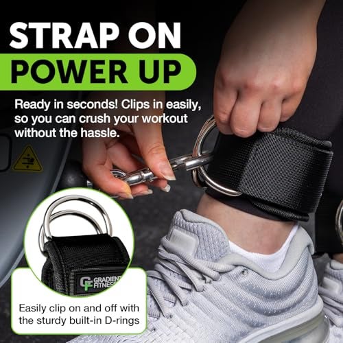 Gradient Fitness Ankle Straps (2 Pack) | Ankle Strap for Cable Machine, Ankle Bands for Working Out, Cable Ankle Strap, Cable Machine Attachment, Ankle Cable Attachments for Gym (Black, 2 D-Rings) - Image 3