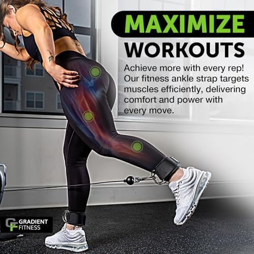 Gradient Fitness Ankle Straps (2 Pack) | Ankle Strap for Cable Machine, Ankle Bands for Working Out, Cable Ankle Strap, Cable Machine Attachment, Ankle Cable Attachments for Gym (Black, 2 D-Rings) - Image 2