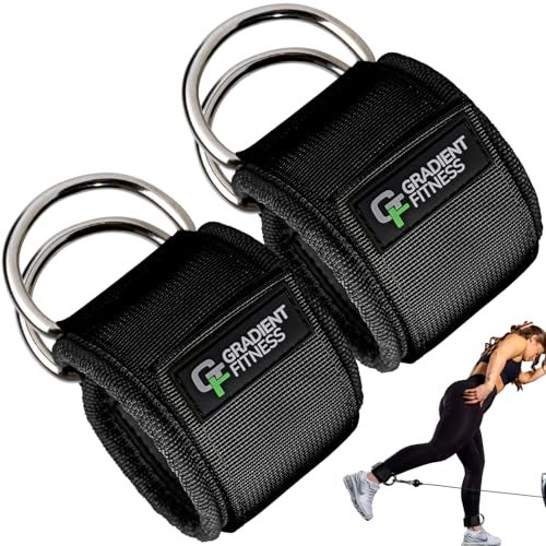 Gradient Fitness Ankle Straps (2 Pack) | Ankle Strap for Cable Machine, Ankle Bands for Working Out, Cable Ankle Strap, Cable Machine Attachment, Ankle Cable Attachments for Gym (Black, 2 D-Rings) - Image 1
