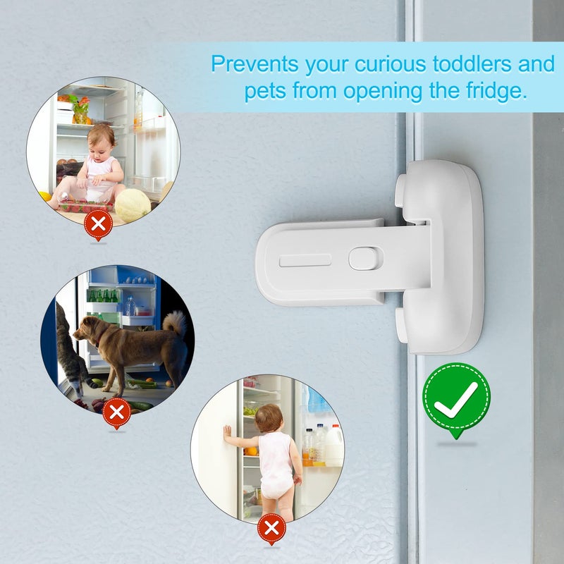 CLYMENE Refrigerator Fridge Freezer Door Lock for Kids, Child Proof Refrigerator Latch Lock to Keep Door Closed, No Tools Required and Easy Installation (White) - Image 5