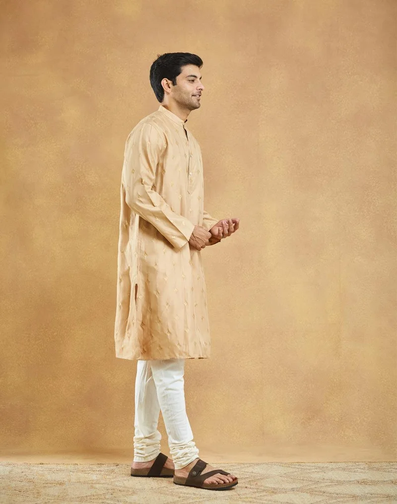 Fabindia Beige Viscose Blend Long Kurta