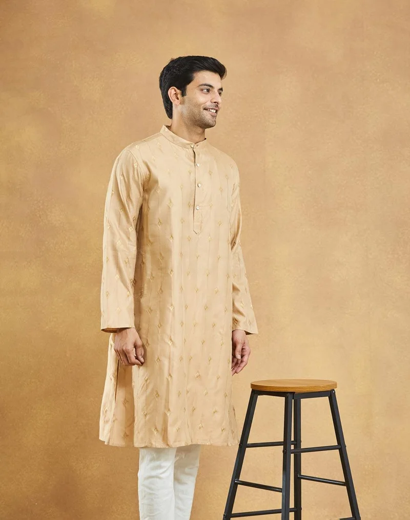 Fabindia Beige Viscose Blend Long Kurta