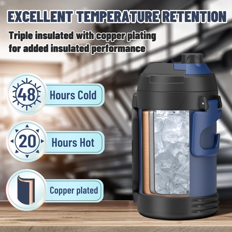 Zukro 1 Gallon Water Jug, One Gallon Large Triple Wall Insulated Metal Jug With Straw and Spout, No Sweat 128 oz Stainless Steel Sport Water Bottle Keeps Cold 48 Hours for Outdoors, Black - Image 2