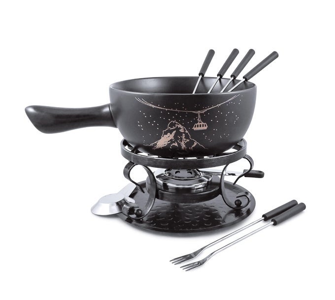 GRUYERE 9 PIECE CERAMIC FONDUE SET BLACK
