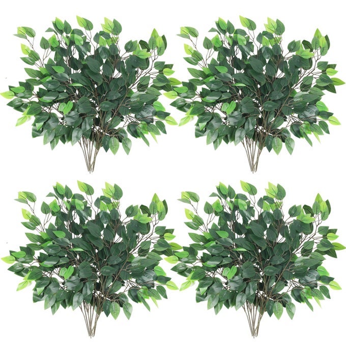 24PCS ARTIFICIAL FICUS LEAVES BRANCHES FAUX FICUS TREE BRANCHES ARTIFICIAL GREENERY SILK FLORAL ARRANGEMENT FOR BENJAMINA TREE DIY WEDDING BOUQUET SUMMER WREATH WALL DECOR 2404 INCH
