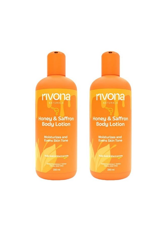 RIVONA NATURALS - Honey & Saffron Body Lotion Enriched With 2% Kojic + Honey & Saffron Skin Brightening Moisturizing 100% Veganmen & Women All Skin Types250 Ml Each - Image 1
