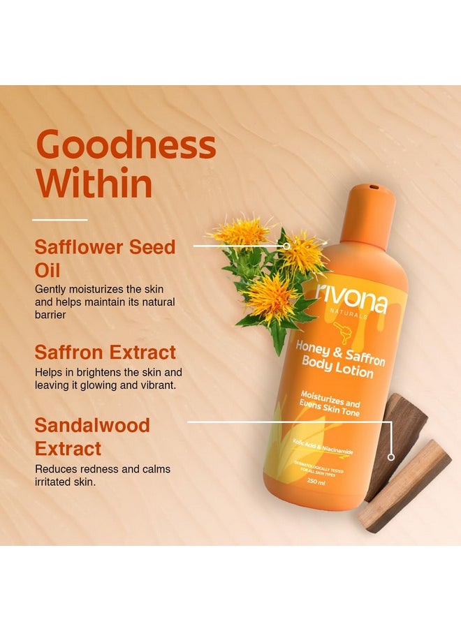 RIVONA NATURALS - Honey & Saffron Body Lotion Enriched With 2% Kojic + Honey & Saffron Skin Brightening Moisturizing 100% Veganmen & Women All Skin Types250 Ml Each - Image 1