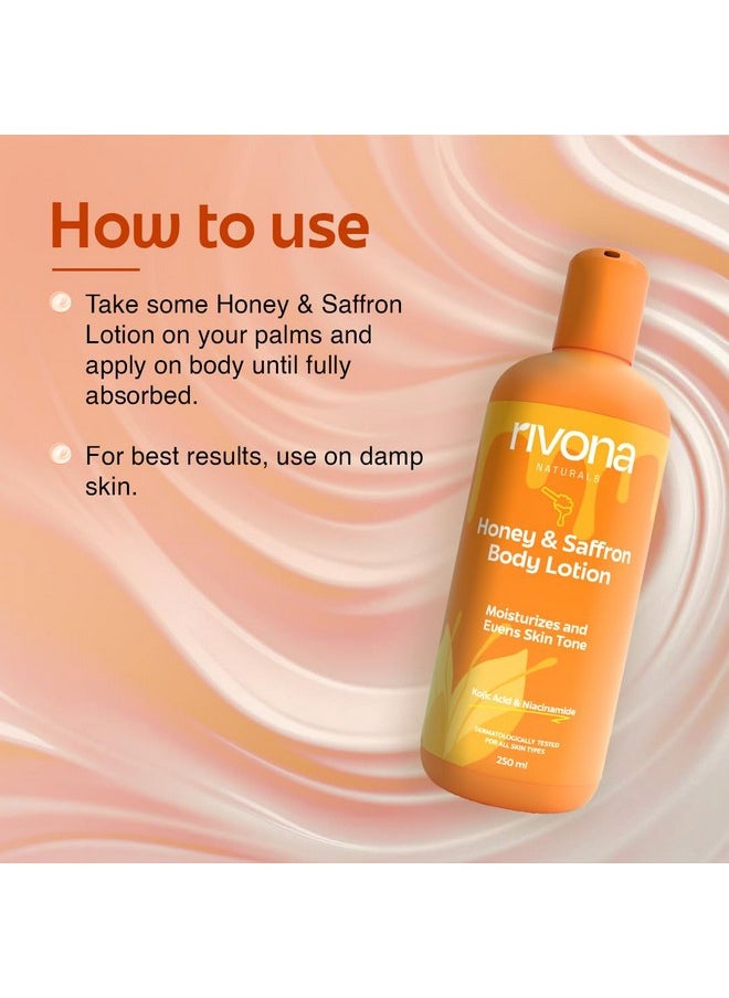 RIVONA NATURALS - Honey & Saffron Body Lotion Enriched With 2% Kojic + Honey & Saffron Skin Brightening Moisturizing 100% Veganmen & Women All Skin Types250 Ml Each - Image 1