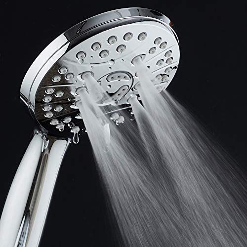 AquaSpa High Pressure 6-setting Luxury Handheld Shower Head – Extra Long 6 Foot Stainless Steel Hose – Extra Large Face – Anti Clog Jets – Brass Connection Nuts – All Chrome Finish – Top US Brand - Image 4