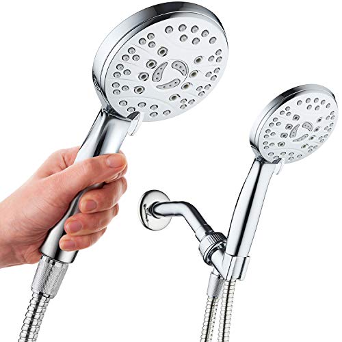 AquaSpa High Pressure 6-setting Luxury Handheld Shower Head – Extra Long 6 Foot Stainless Steel Hose – Extra Large Face – Anti Clog Jets – Brass Connection Nuts – All Chrome Finish – Top US Brand - Image 1