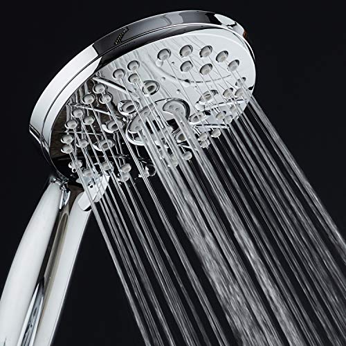 AquaSpa High Pressure 6-setting Luxury Handheld Shower Head – Extra Long 6 Foot Stainless Steel Hose – Extra Large Face – Anti Clog Jets – Brass Connection Nuts – All Chrome Finish – Top US Brand - Image 5