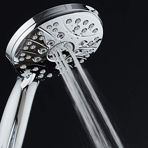 AquaSpa High Pressure 6-setting Luxury Handheld Shower Head – Extra Long 6 Foot Stainless Steel Hose – Extra Large Face – Anti Clog Jets – Brass Connection Nuts – All Chrome Finish – Top US Brand - Image 3