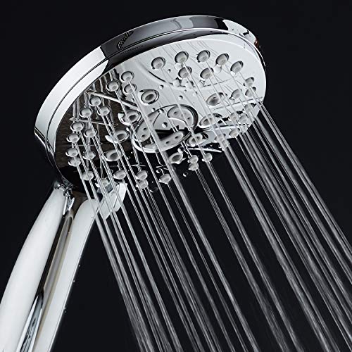 AquaSpa High Pressure 6-setting Luxury Handheld Shower Head – Extra Long 6 Foot Stainless Steel Hose – Extra Large Face – Anti Clog Jets – Brass Connection Nuts – All Chrome Finish – Top US Brand - Image 2