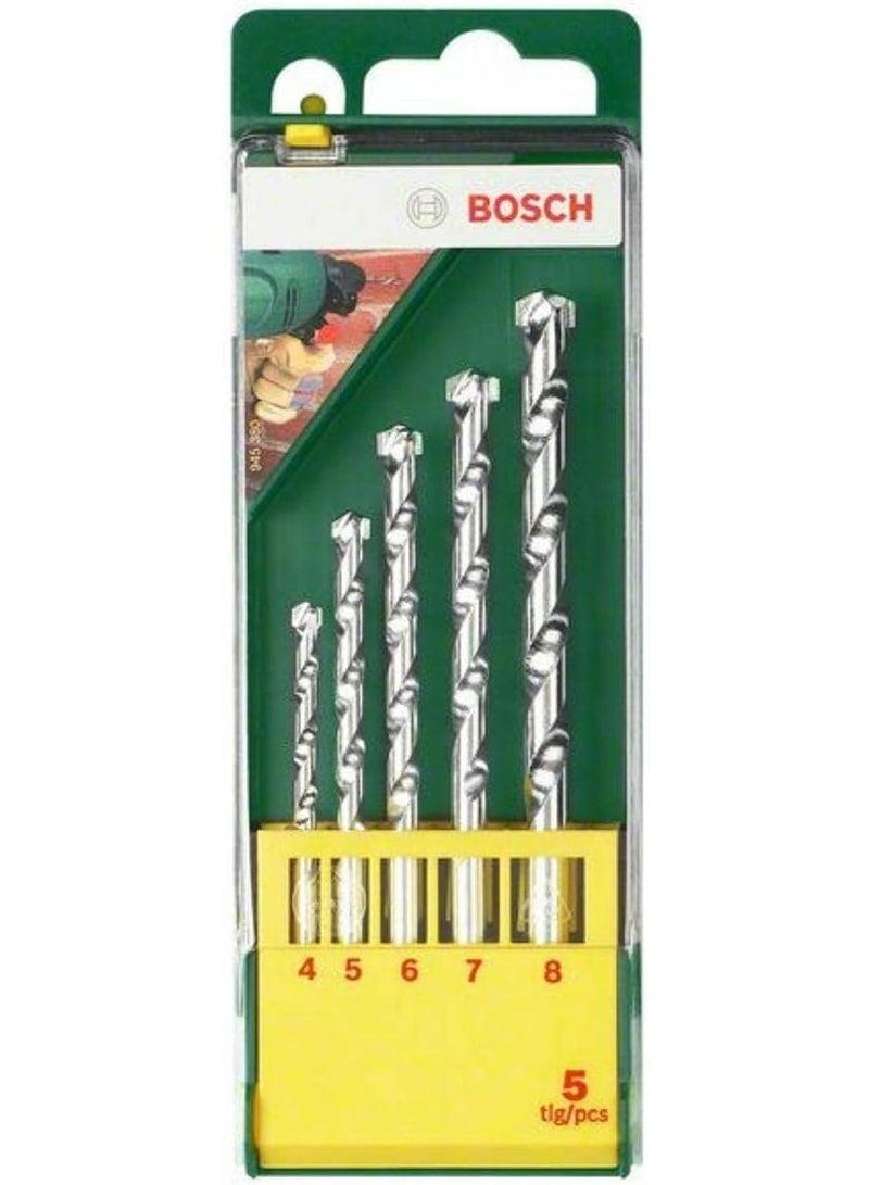 BOSCH Masonry Drill Bit Set 5 Piece , Tungsten Carbide Tips, Concrete Wall Metal Wood Drilling Tools, Durable Impact-Drilling Performance, Plastic Storage Box - Image 1