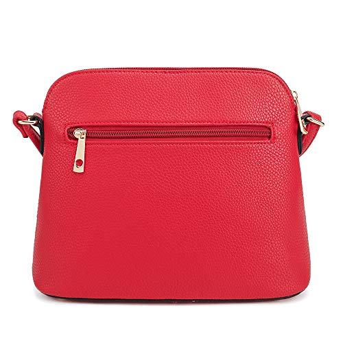 SG SUGU Lunar Lightweight Medium Dome Crossbody Bag Shoulder Bag with Double Tassels | Zipper Pocket | Adjustable Strap|Red/Black - Image 2