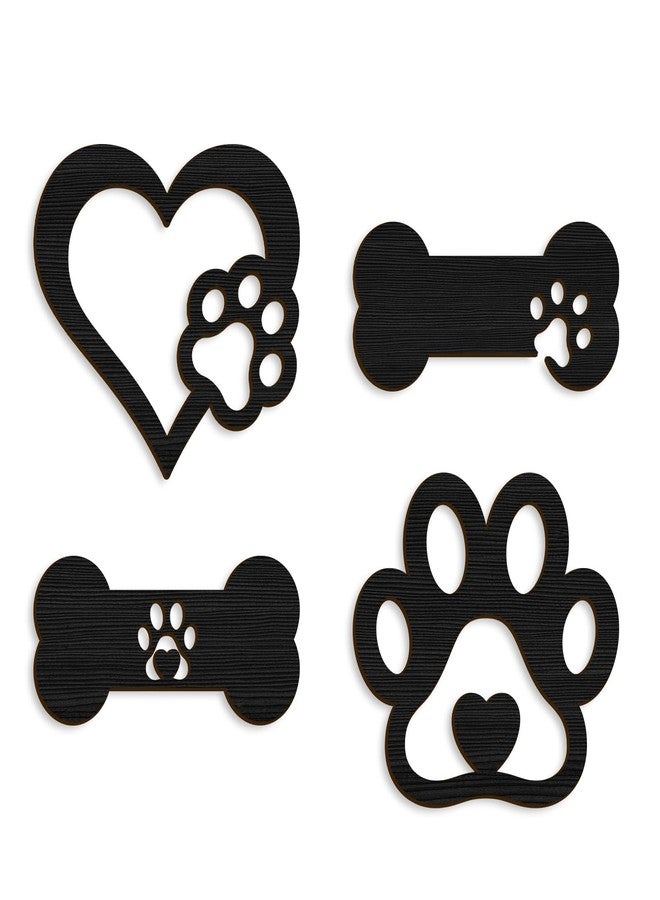 Pigort 4 Pieces Paw Love Dog Wooden Wall Decor Paw Prints Wall Art Decoration for Dog Lover Home Decor (Dog Bone) - Image 1