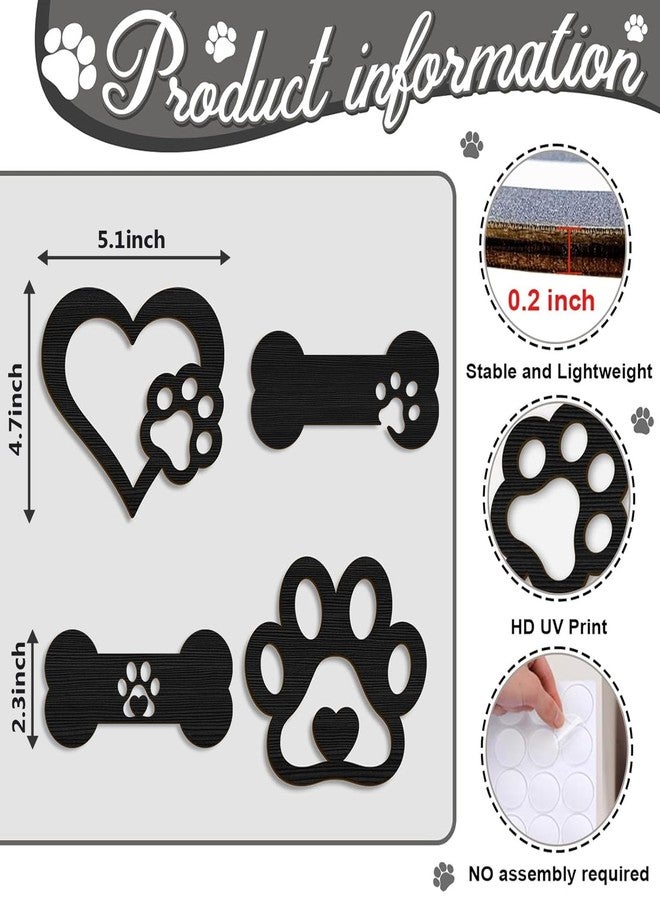 Pigort 4 Pieces Paw Love Dog Wooden Wall Decor Paw Prints Wall Art Decoration for Dog Lover Home Decor (Dog Bone) - Image 2