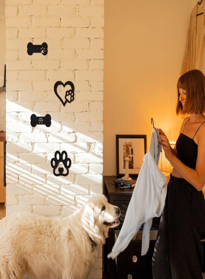 Pigort 4 Pieces Paw Love Dog Wooden Wall Decor Paw Prints Wall Art Decoration for Dog Lover Home Decor (Dog Bone) - Image 3