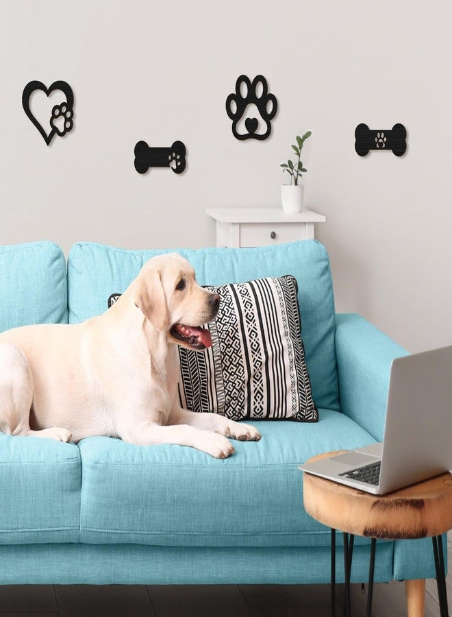 Pigort 4 Pieces Paw Love Dog Wooden Wall Decor Paw Prints Wall Art Decoration for Dog Lover Home Decor (Dog Bone) - Image 4