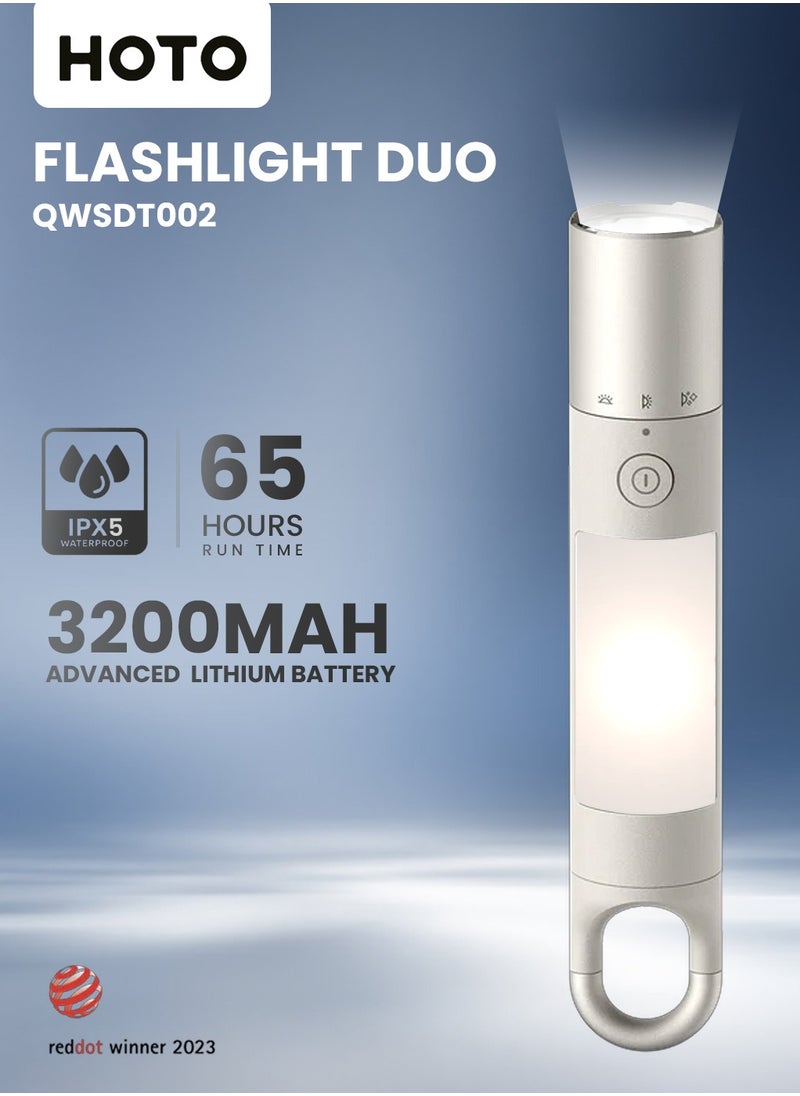 HOTO USB-C Rechargeable Flashlight Duo with Dual Light Source, 1000 Lumens, 65H Runtime, Colorful Ambient Lighting, SOS & Strobe Modes, Magnetic Mount & Multi-Hanger Design – QWSDT008  - Image 1