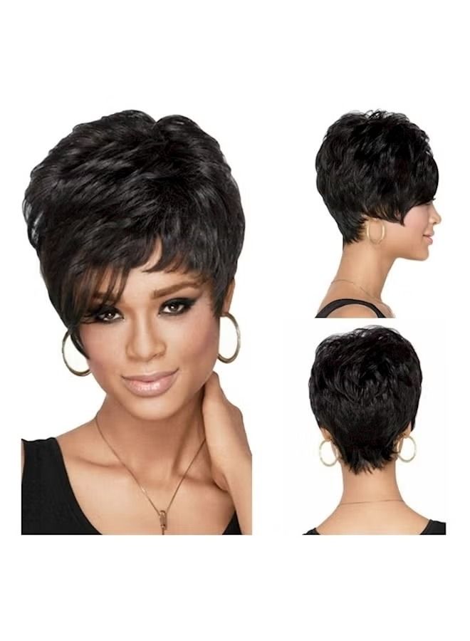 باروكة شعر قصيرة منفوشة باللون الأسود - Image 2