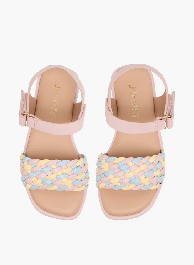JUNIORS Girls Weave Detail Sandals with Hook and Loop Closure