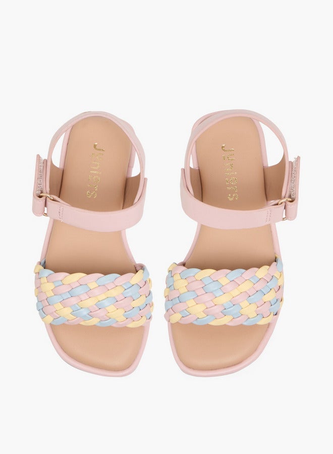 JUNIORS Girls Weave Detail Sandals with Hook and Loop Closure - Image 2