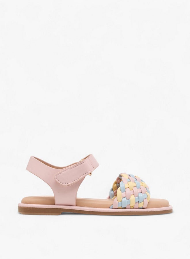 JUNIORS Girls Weave Detail Sandals with Hook and Loop Closure - Image 1